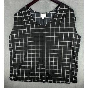 Pure Energy V-Neck Sleeveless Black Blouse Plaid Print Plus Size 2X